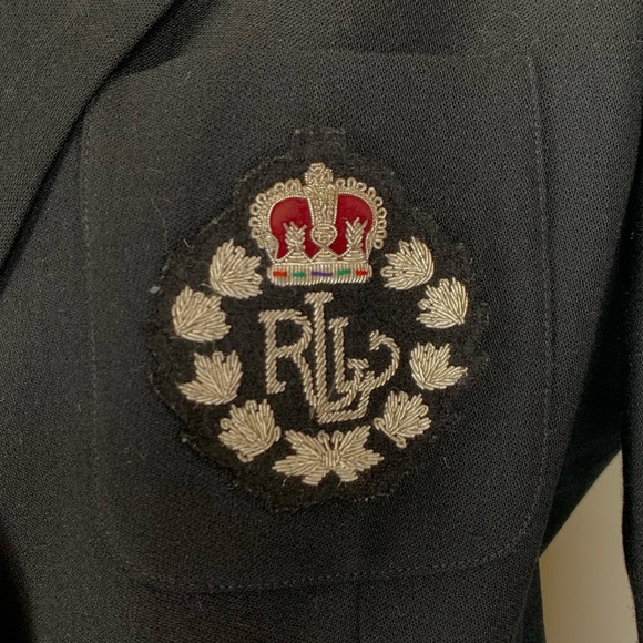 Lauren Ralph Lauren size 4 black wool vintage double breasted embroidered blazer - Picture 9 of 16